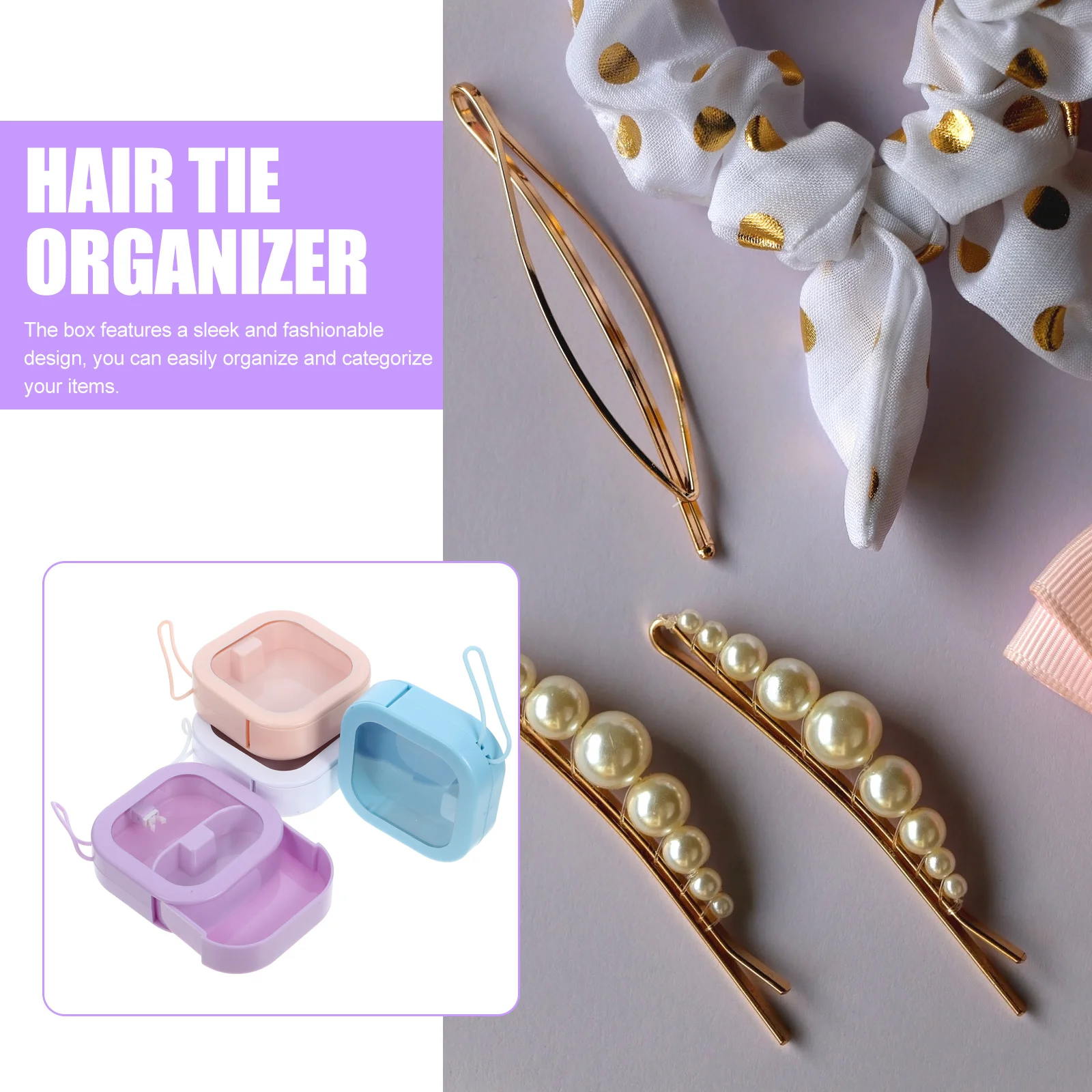 

4pcs Portable Jewelry Holder Small Hair Tie Organizer Box Sturdy Pp Storage For Scrunchies Clips Travel Desktop Use