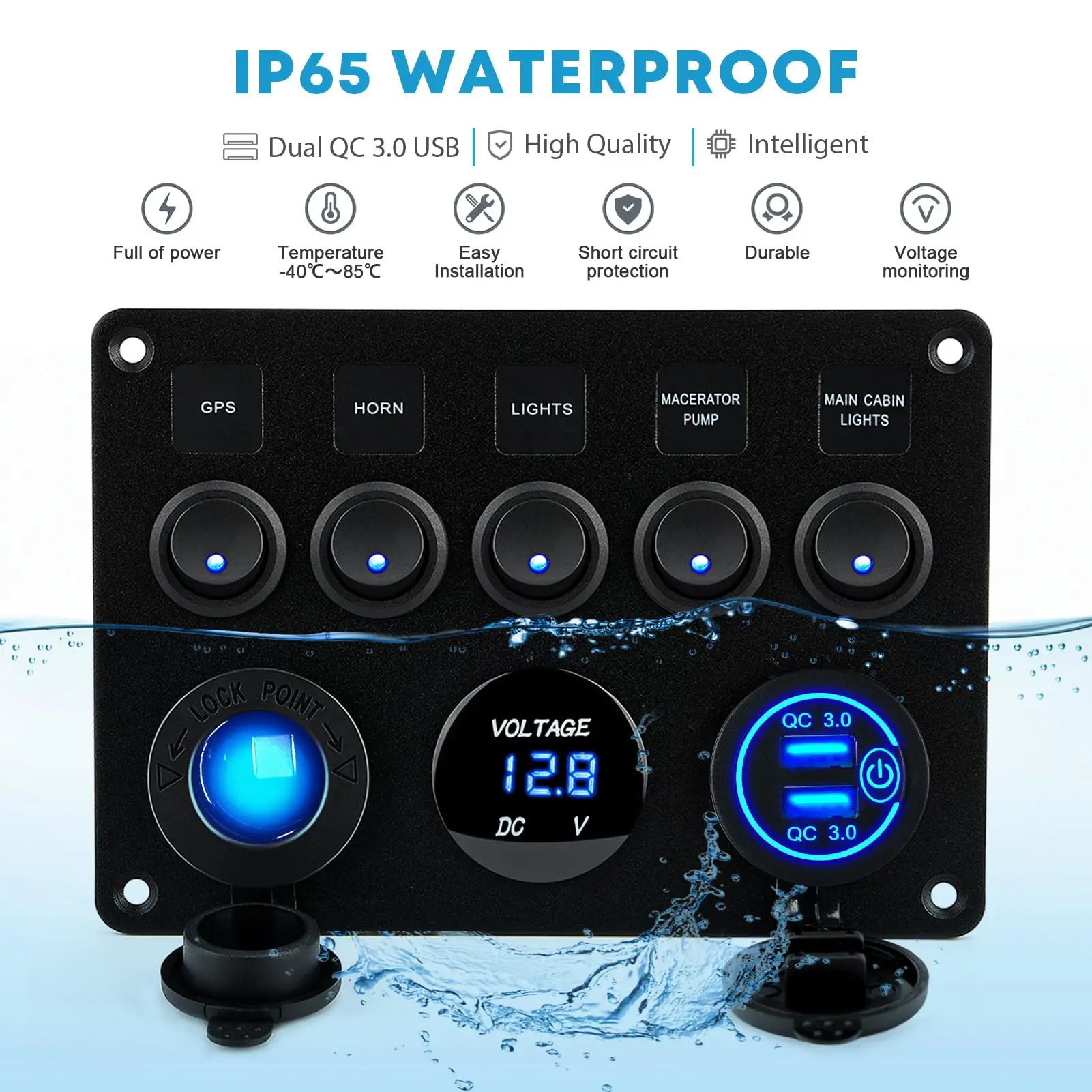 

24V Switch Panel Marine Switch Panel Waterproof 5-Button Switch Panel Usb Switch Led Digital Voltmeter Cigarette Lighter Socket