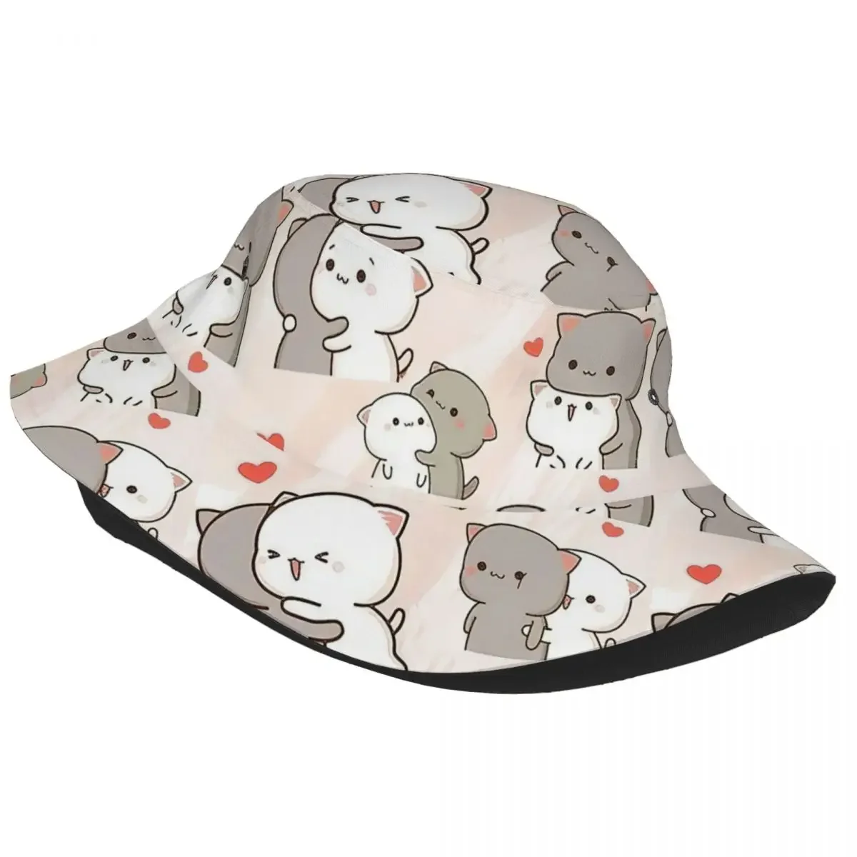 Streetwear Kawaii Peach And Goma Collage Cartoon Bucket Hats Women Outdoor Mocha Mochi Cat Fisherman Caps Spring Headwear Bob