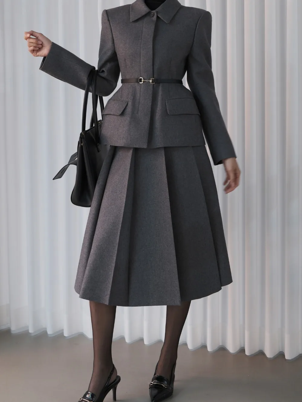 Faionable High Waist Suit Set Women's Winter Woolen Jaet And f Skirt Ensemble Commute Sle Suitable for Various Occas...