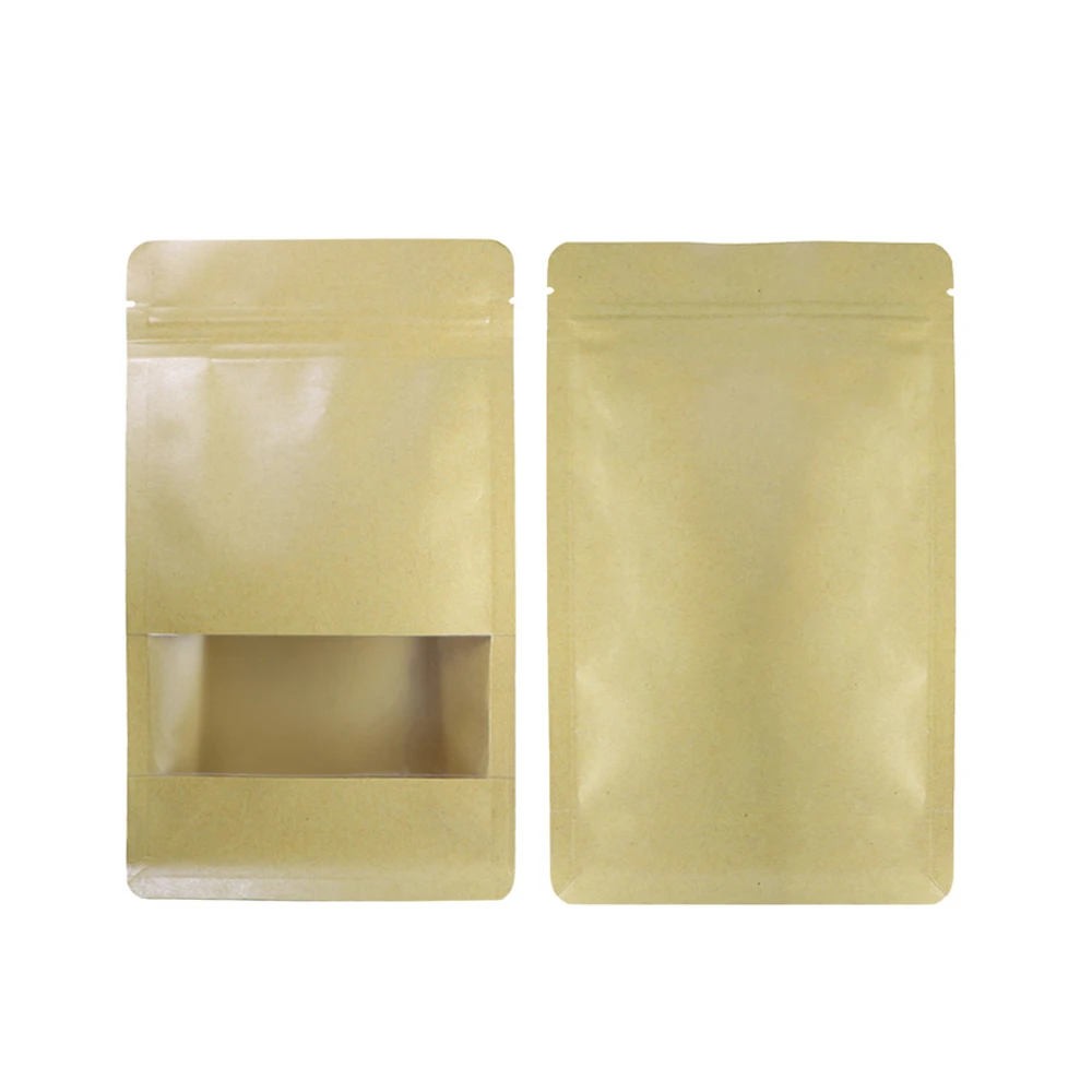 8-Side Seal Stand Up Kraft Paper Pouch  Resealable  Tea Coffee Beans Ziplock Packaging Bags  with Window