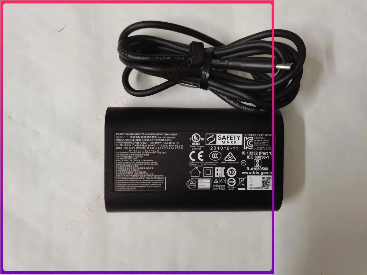 

For LG Gram 17 17Z90P-K.AAB8U1 20V 3.25A 65W ADT-65DSU-D03-2 AC Adapter Original