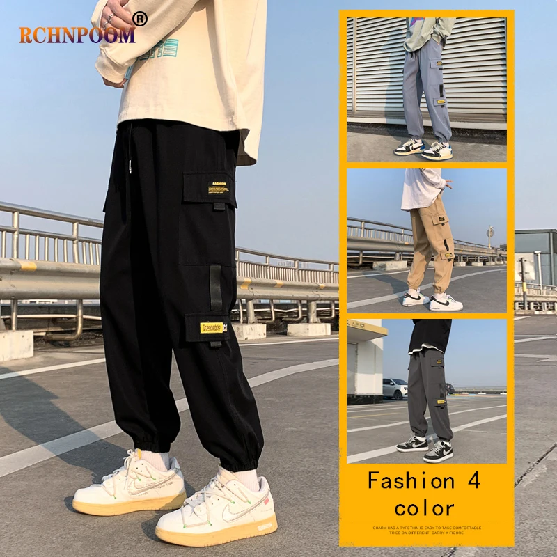 

Men Cargo Pants Hip-Pop Many Pockets Joggers Sweat Pants Men New Fashion Loose Ribbons Casual Pants High Quality Brand Trousers