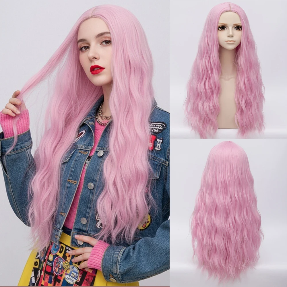 

Синтетический длинный тонкий парик из искусственного ротанга с волнистыми локонами и челкой для женщин, в стиле кавайи, для косплея и вечеринок, термостойкие искусственные волосы