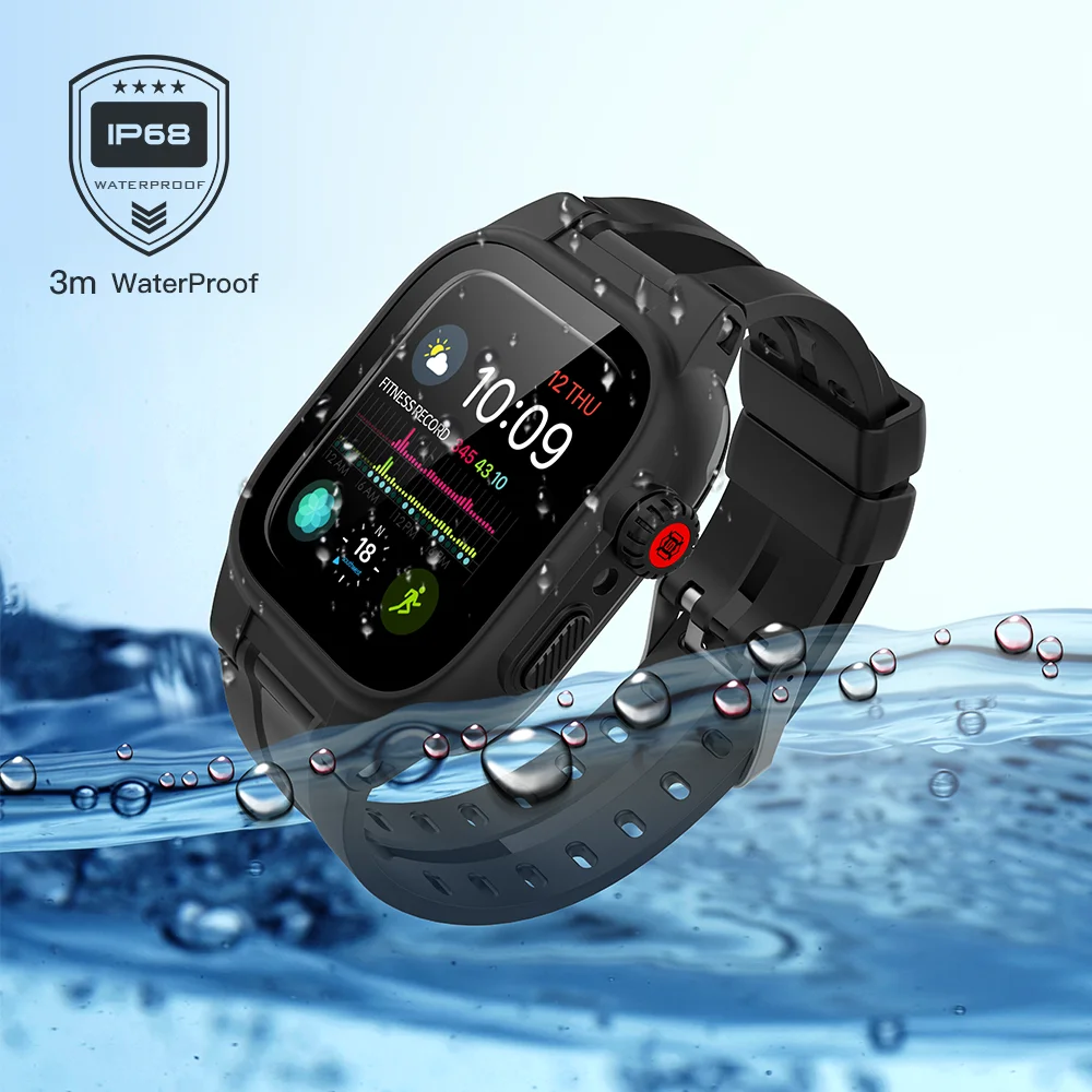 

Водонепроницаемый чехол Shellbox IP68 для Apple Watch Series S7 S8 S9, противоударный сверхпрочный защитный силиконовый чехол с ремешком для часов