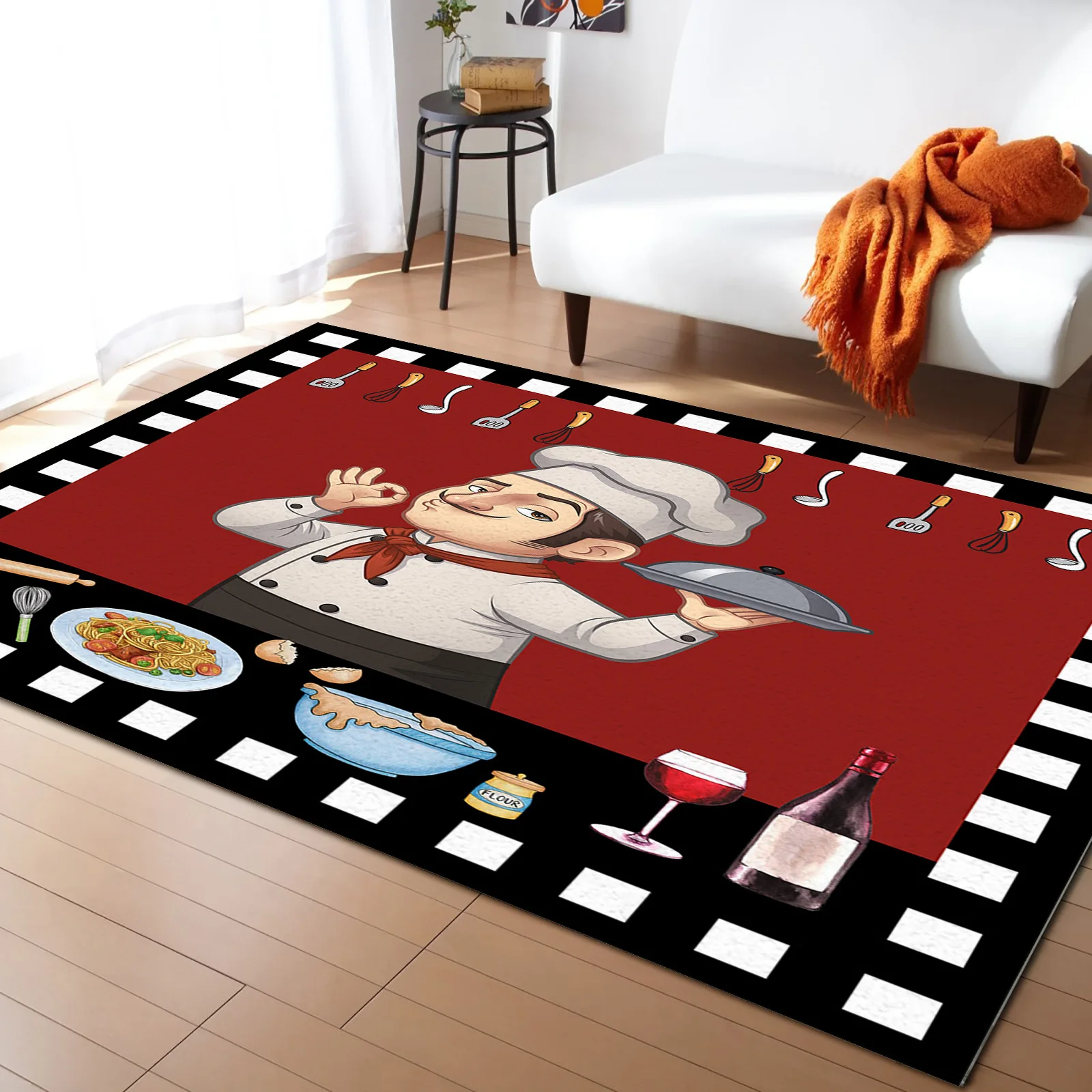 Chef Gourmet Knife And Fork Living Room Carpet Coffee Table Floor Mat Study Bedroom Bedside Home Decoration Large Rug Floor Mat