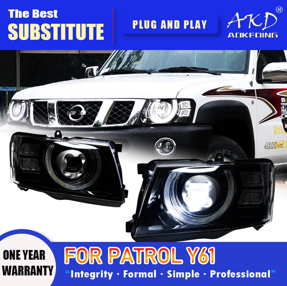 

AKD Head Lamp for Nissan Patrol Y61 LED Headlight 2005-2022 Headlights Y61 DRL Turn Signal High Beam Angel Eye Projector Lens