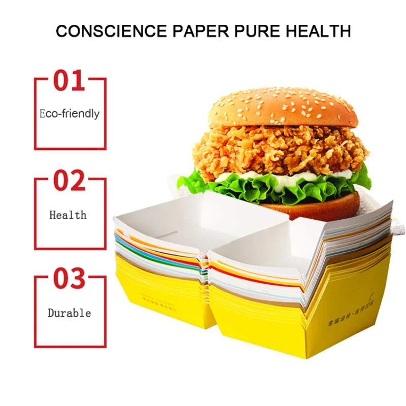 Boîte à hamburger à clapet en papier blanc, produit personnalisé Cuillère à soupe Emballage alimentaire