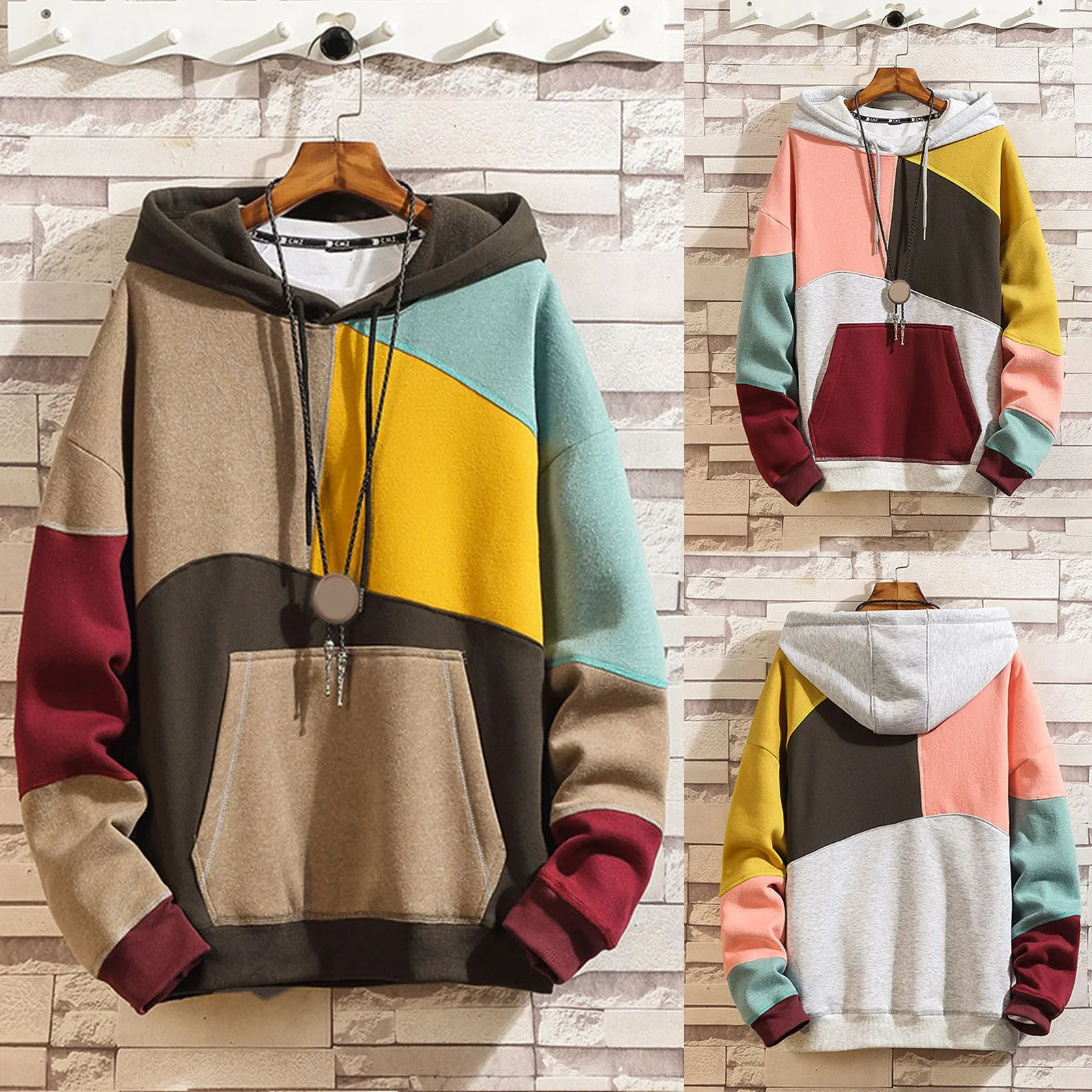 

Winter Patchwork Hoodies Sweatshirts Outdoor Warm Men Casual Hoodie Large Size Pullover Hip Hop Streetwear Male Thick sudaderas
