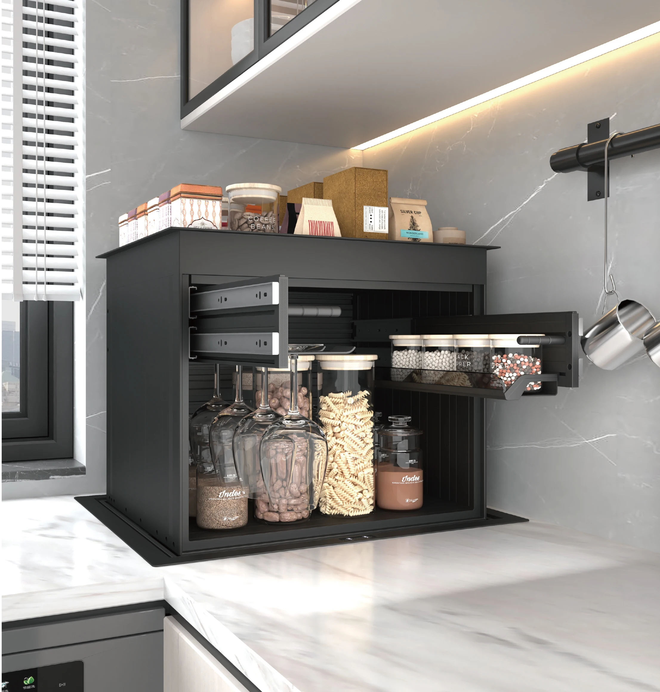 New Kitchen Automatic Cabinet Voice Control Lifting Wall Cabinet Electric Lift Pull Basket
