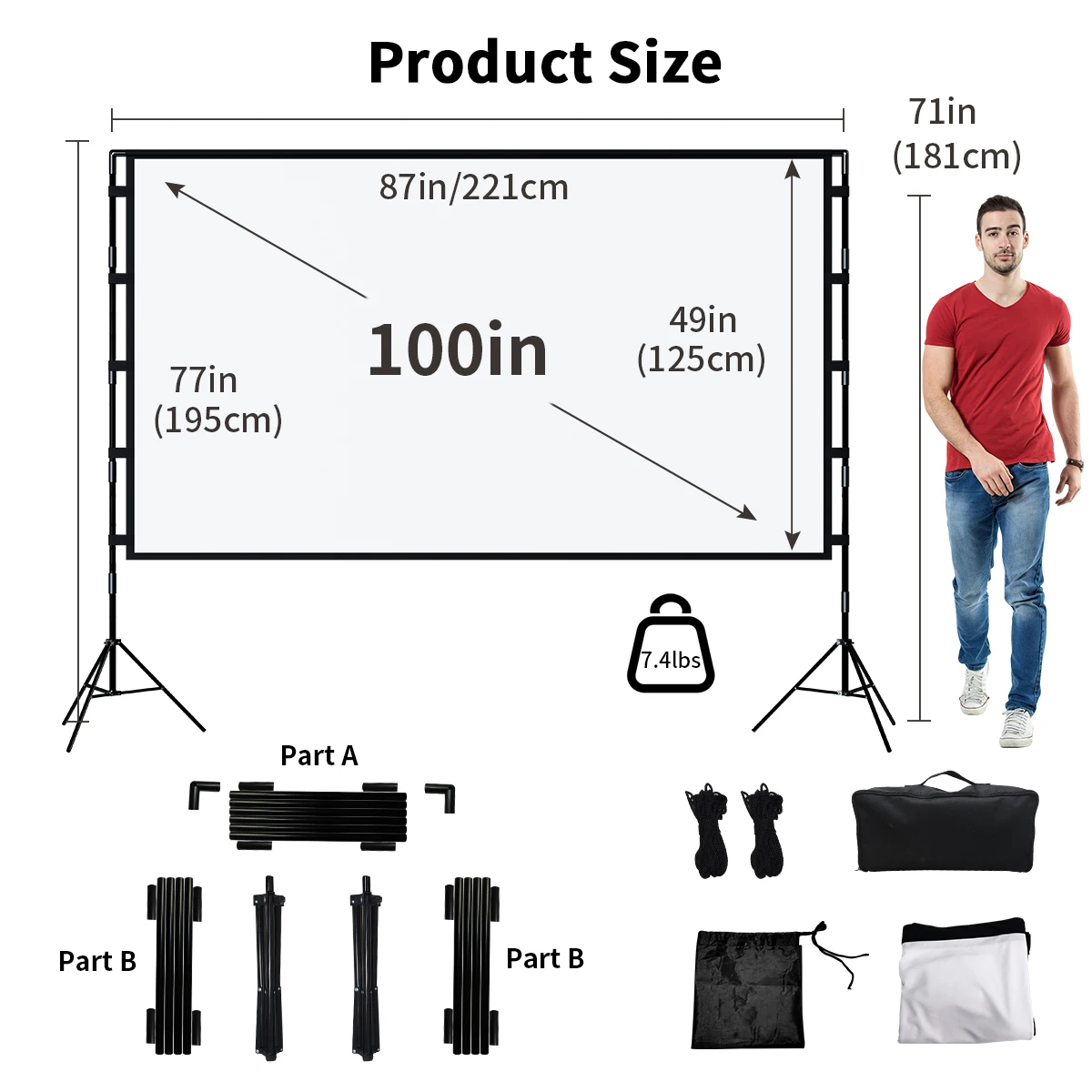 MIXITO-Empalme de doble trípode, pantalla de proyector para exteriores, plegable, blanca, sin pliegues, con bolsa de transporte, proyección frontal