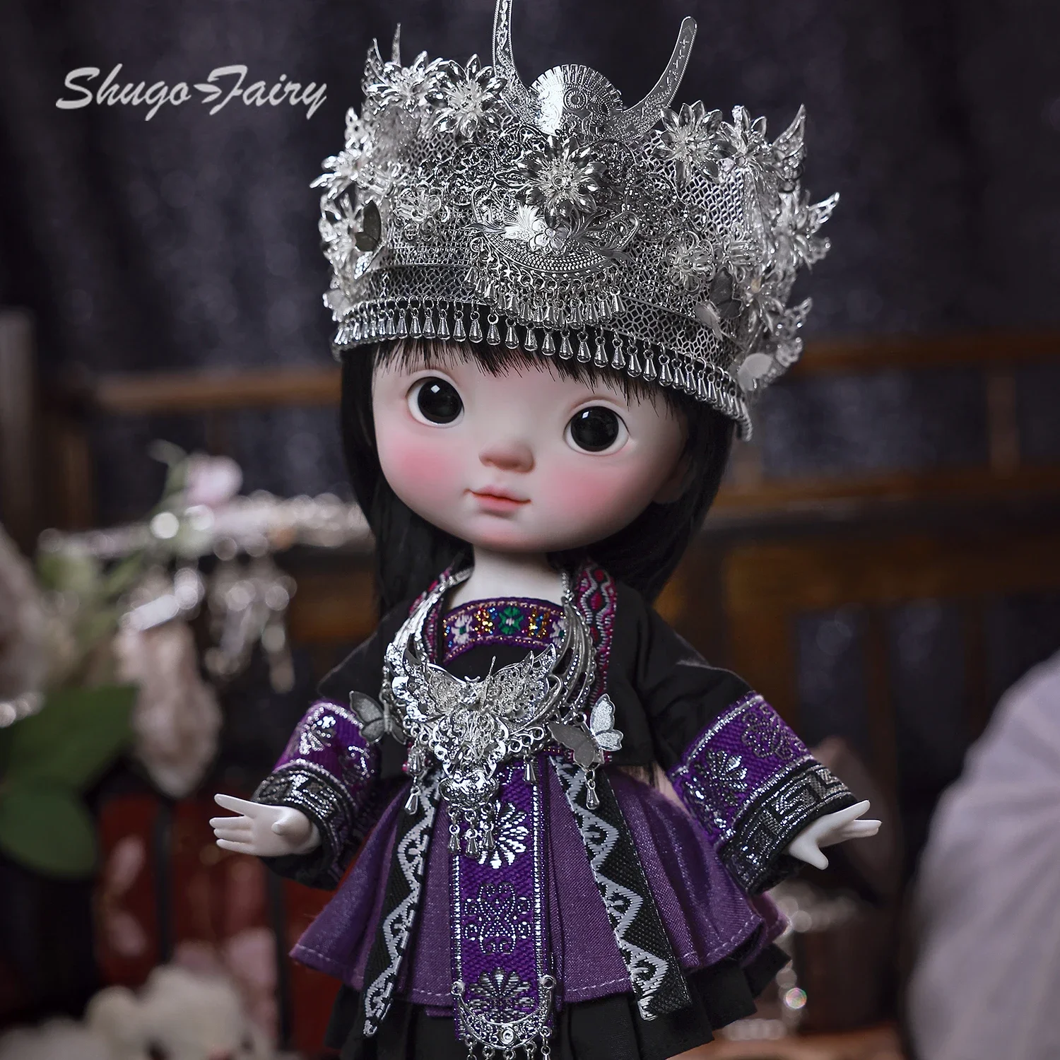 ShugaFairy Lark 1/6 Bjd 인형, 큰 머리 오믈렛 바디, Miao Jiang 전국 민족 소녀 완구 풀 세트 Bjd 1/6 신발, 볼 조인트 인형 