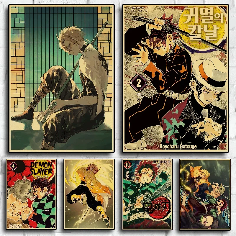 

New Anime Demon Slayer Kimetsu No Yaiba Posters Prints Tanjirou Nezuko Vintage Canvas Printing Bar Art Wall Decor Exquisite Gift