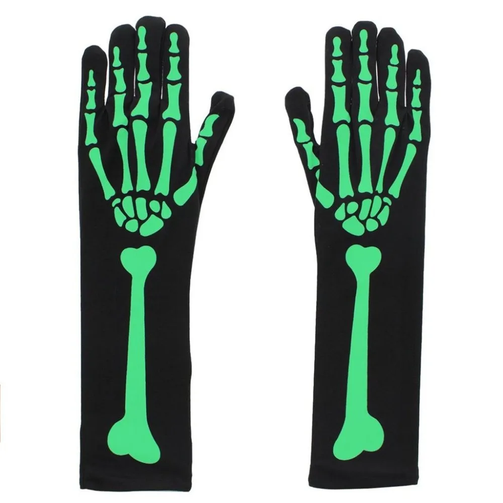 Creative Stockings Skeleton Gloves Fluorescent Polyester Skeleton Long Socks Breathable Costume Halloween Luminous Set Cosplay