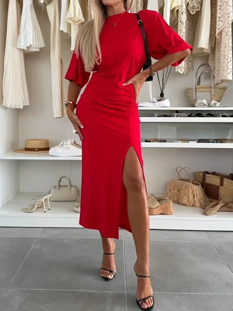 Deep V-Neck Lace-Up Maxi Dress Women Summer Solid Sleeveless Holiday Loose Fit Split Party Dress Elegant Streetwear Dropshipping