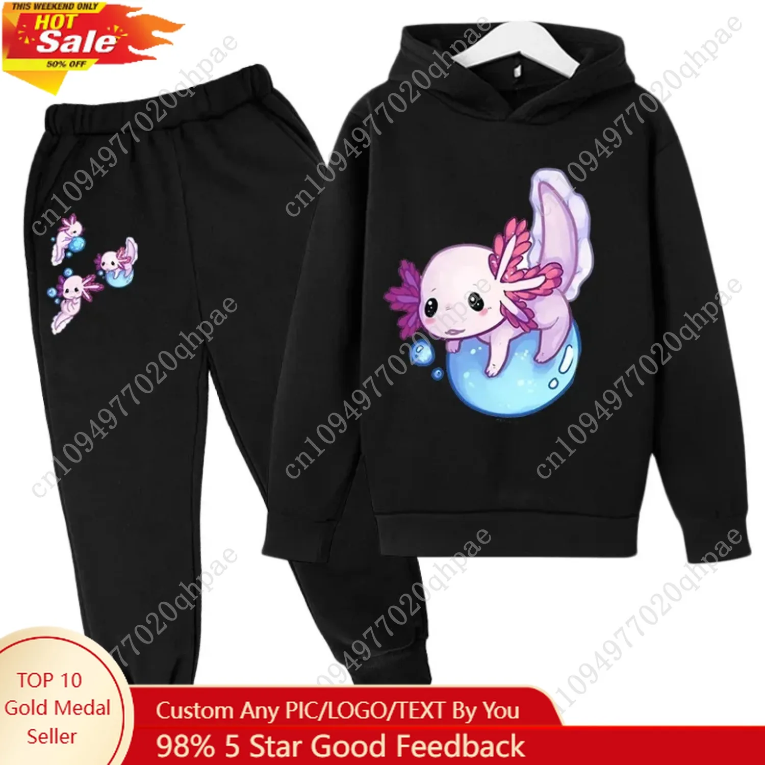 

Axolotl Cartoon Printed Children's Hoodie Sports Set