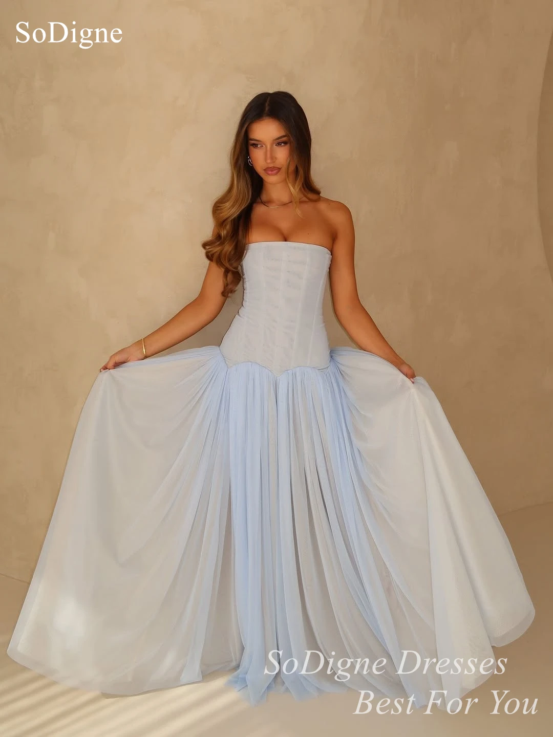 SoDigne Chic Tulle Evening Dresses Sexy Strapless Sleeveless Party Dress Draped A-Line Summer 2026 Prom Gowns Customized
