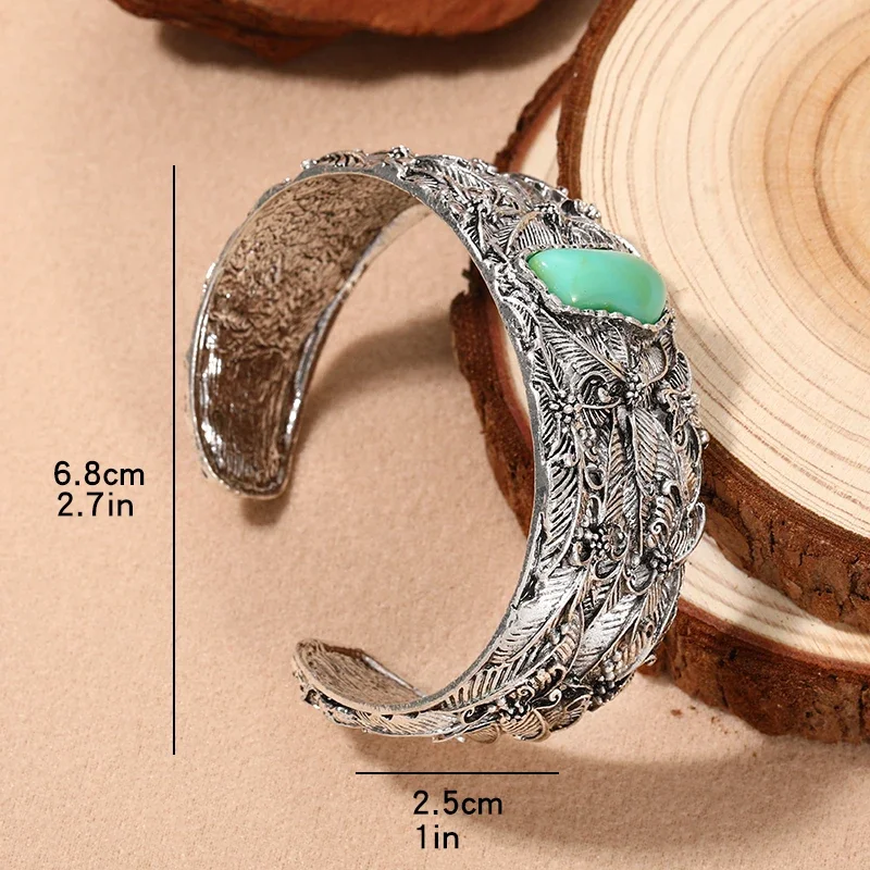 Vintage Carved Ethnic Cuff Leaf Bracelet Punk Bohemian Opening Bangles Leaves Bracelets Bangle for Women Wedding Jewelry