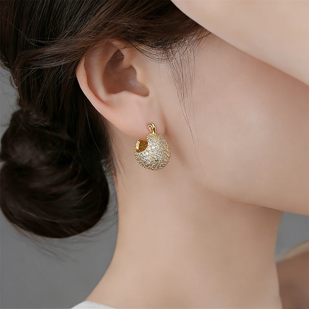 New Korean Fashion Boutique Luxury High Quality Full Zircon Spherical Earrings Gift Banquet Wedding Women Jewelry Earrings 2025