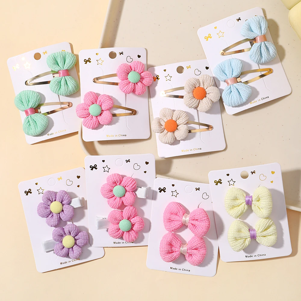 8 Piece Set Children\'s Cute Fabric Flower Pair Clip Hair Accessories Girl Hairpin Temperament Clip Baby Headdress Wholesale