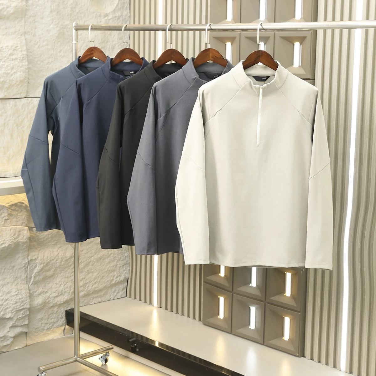 

Мужская спортивная футболка с длинным рукавом на молнии для тренировок, базовый слой, 3D-крой, стандартная посадка, полиэстер