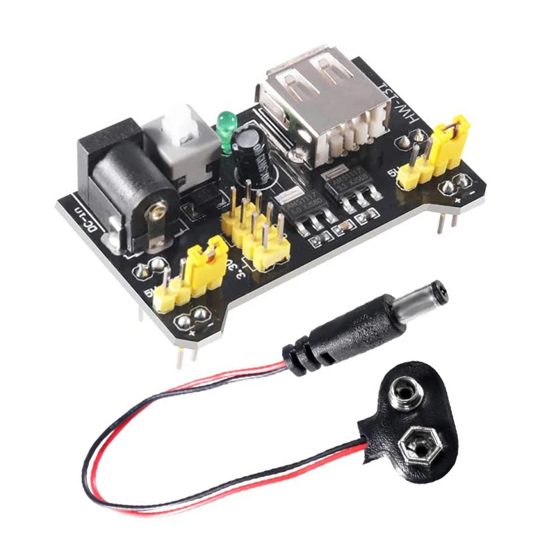 1 Set MB102 Breadboard Power Supply Module 5V/3.3V DC Voltage Controller Module with 9V Battery Clip 2.1mm X 5.5mm for Arduino