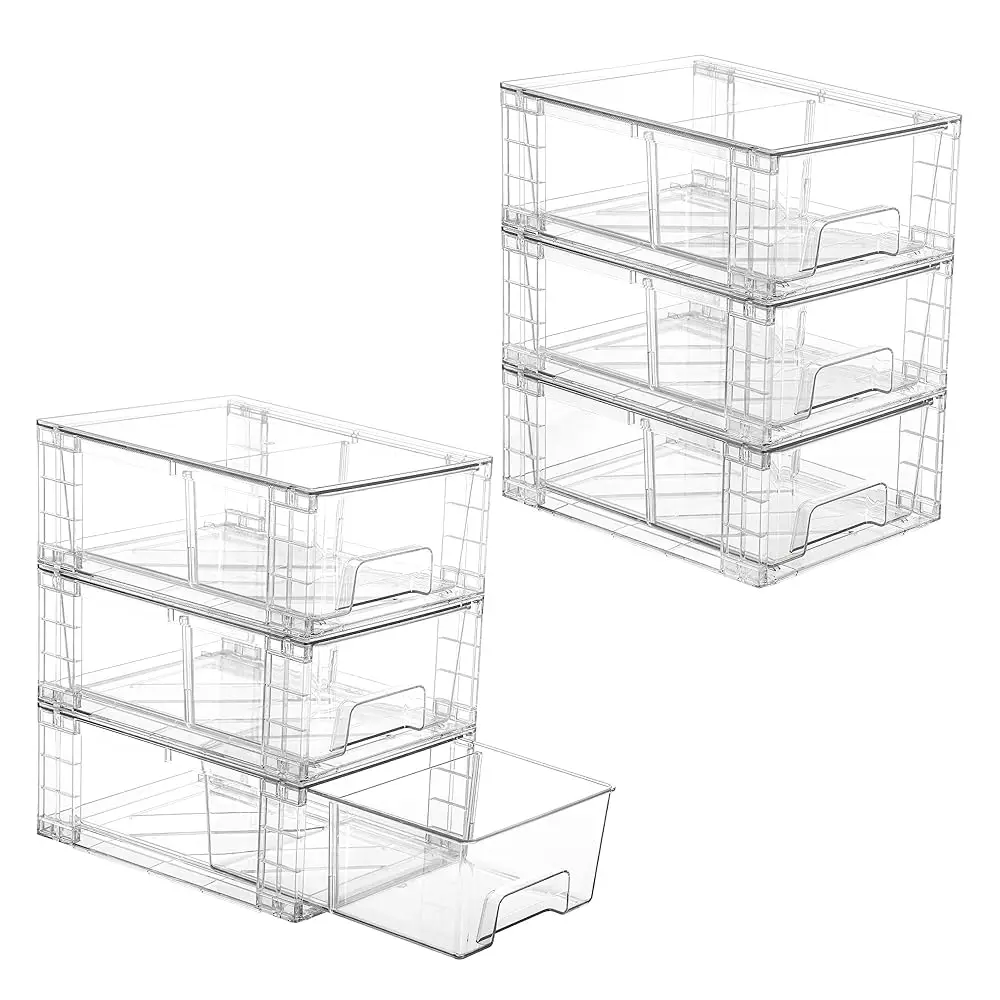 

6 Pa Stackable Storage Drawers,Clear Acrylic Drawer Organizers With Handles, Easily Assemble Containers For Fridge,