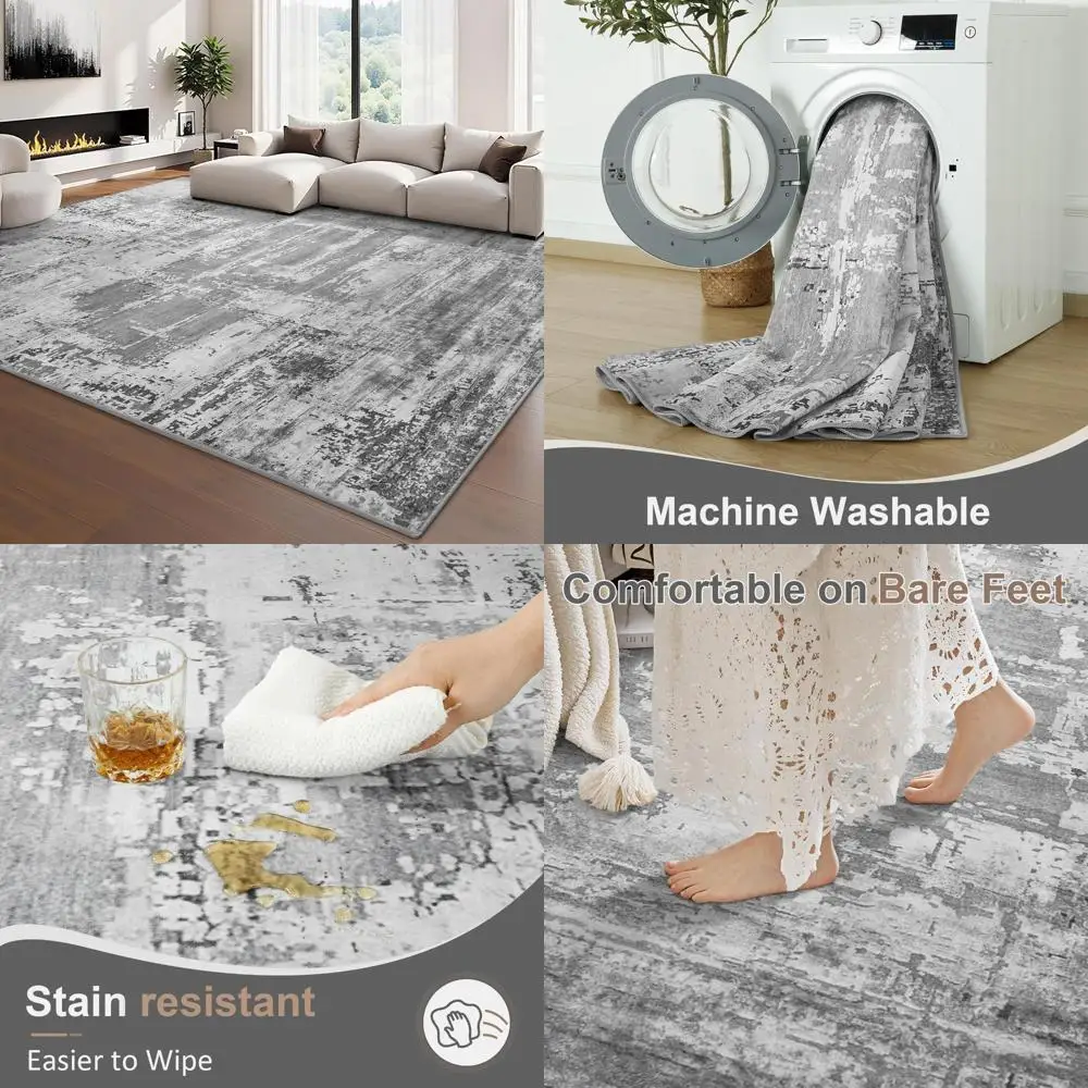 

6x9 Grey Large Area Rug, Non-Slip and Washable, Perfect for Living Rooms, Bedrooms, Dining Rooms, and Kids' Rooms with Abstract