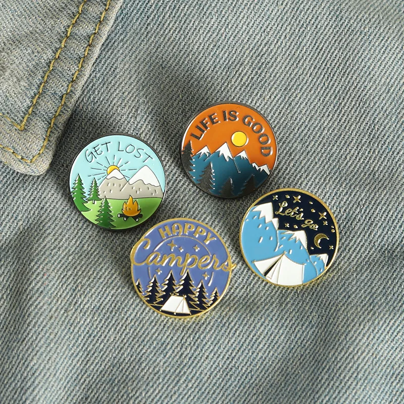 Scenic Snow Mountain Pine Tree Pattern Enamel Pin Social Power Brooch Custom Bag Lapel Shirt Badge Fun Cartoon Jewelry Gift for