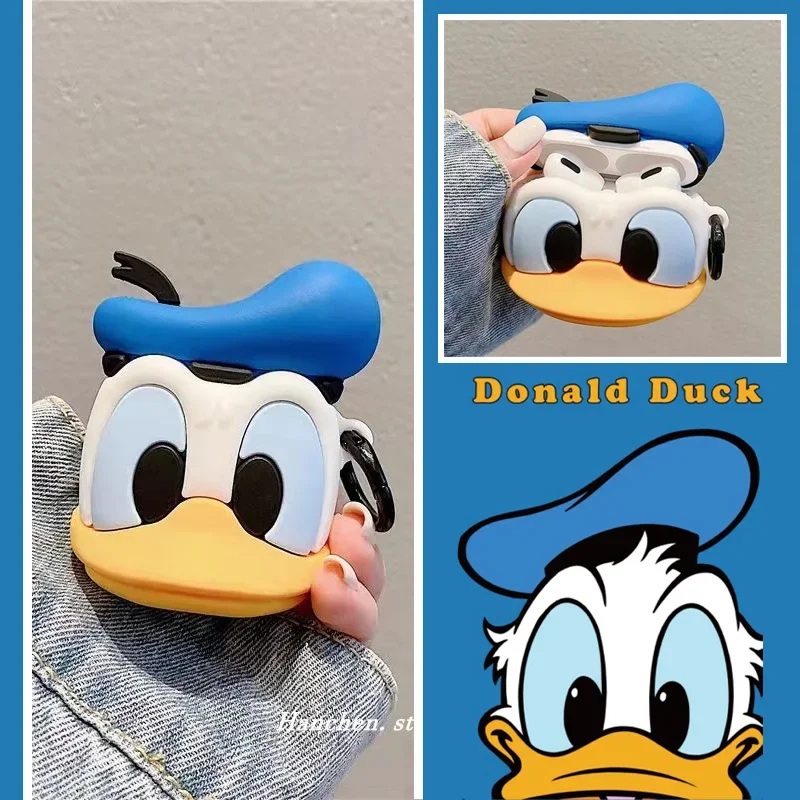 ديزني ثلاثية الأبعاد دونالد داك الاتجاه الكرتون ل Airpods 1 2 3 برو Pro2 الإبداعية اللاسلكية بلوتوث سماعة سيليكون واقية