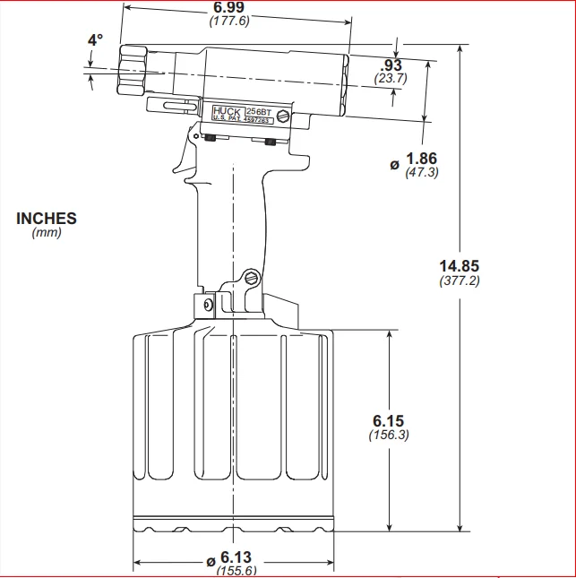 HK256 pneumatic hydraulic riveting tool is used for locking bolts 3/16 inch 1/4 inch 5/16 inch pneumatic rivet .