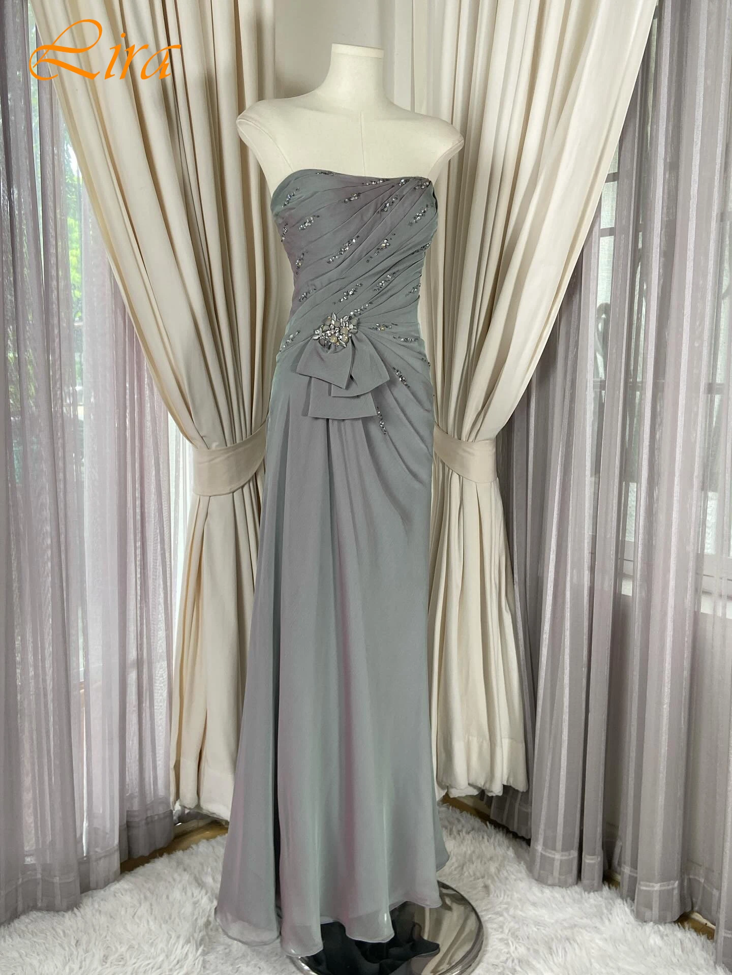 

Customized Straight Strapless Sleeveless Elegant Evening Dress Delicate Bespoke Occasion Gowns Classic Modern Party Dress