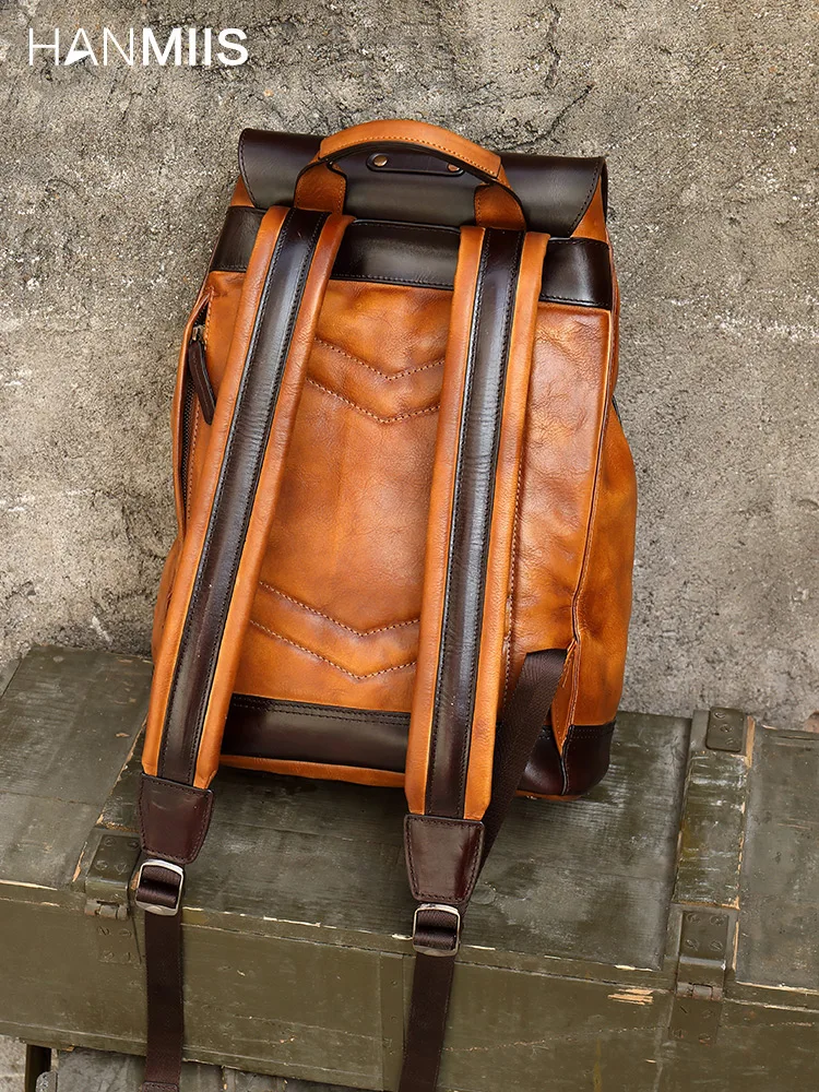 Men\'s Backpack 2024 New Male Laptop Shoulder Bag Travel Bag Full Leather Men School Backpacks Bags First Layer Cowhide Solid Bag