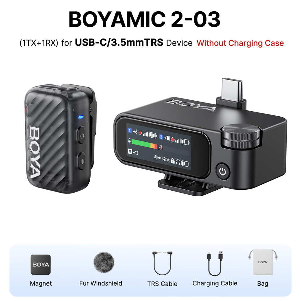  BOYA BOYAMIC 2 Professional Wireless Lavalier Lapel Microphone for iPhone USB-C Android Camera for Live Streaming Recording Vlog 