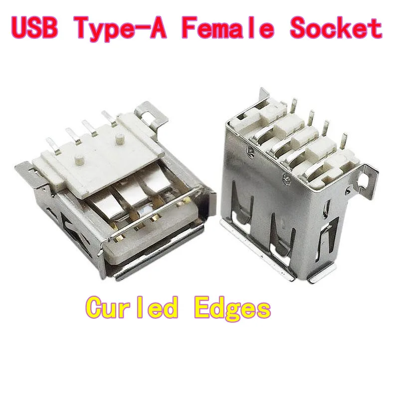 50pcs SMD USB Type-A Female Socket USB-A Interface 180-Degree Female Connector High-Temperature Resistant Full SMD Curled Edges