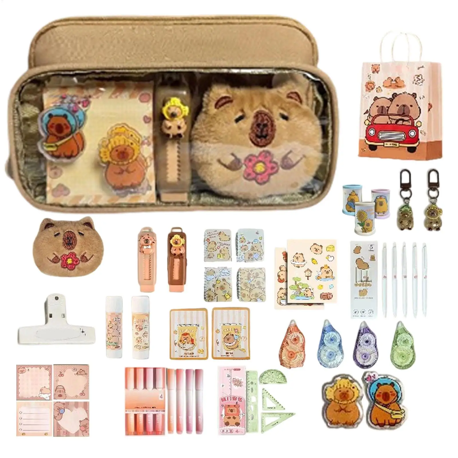 กระเป๋าใส่เครื่องเขียนลายคาปิบาร่าสุดน่ารัก ชุดเครื่องเขียนความจุเยอะ สำหรับใช้ในห้องเรียน สำนักงาน และมหาวิทยาลัย