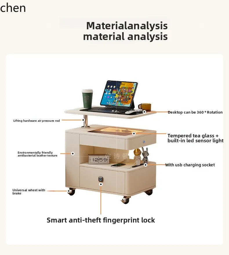 

HXL Cream Style Bedside Table Bedroom Long Strip Hidden Storage Cabinet with Wheels