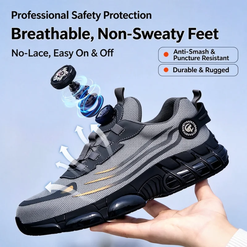 Men's work shoes, men's safety shoes, protective elastic safety boots, fashionable casual shoes, breathable and odor-resistant