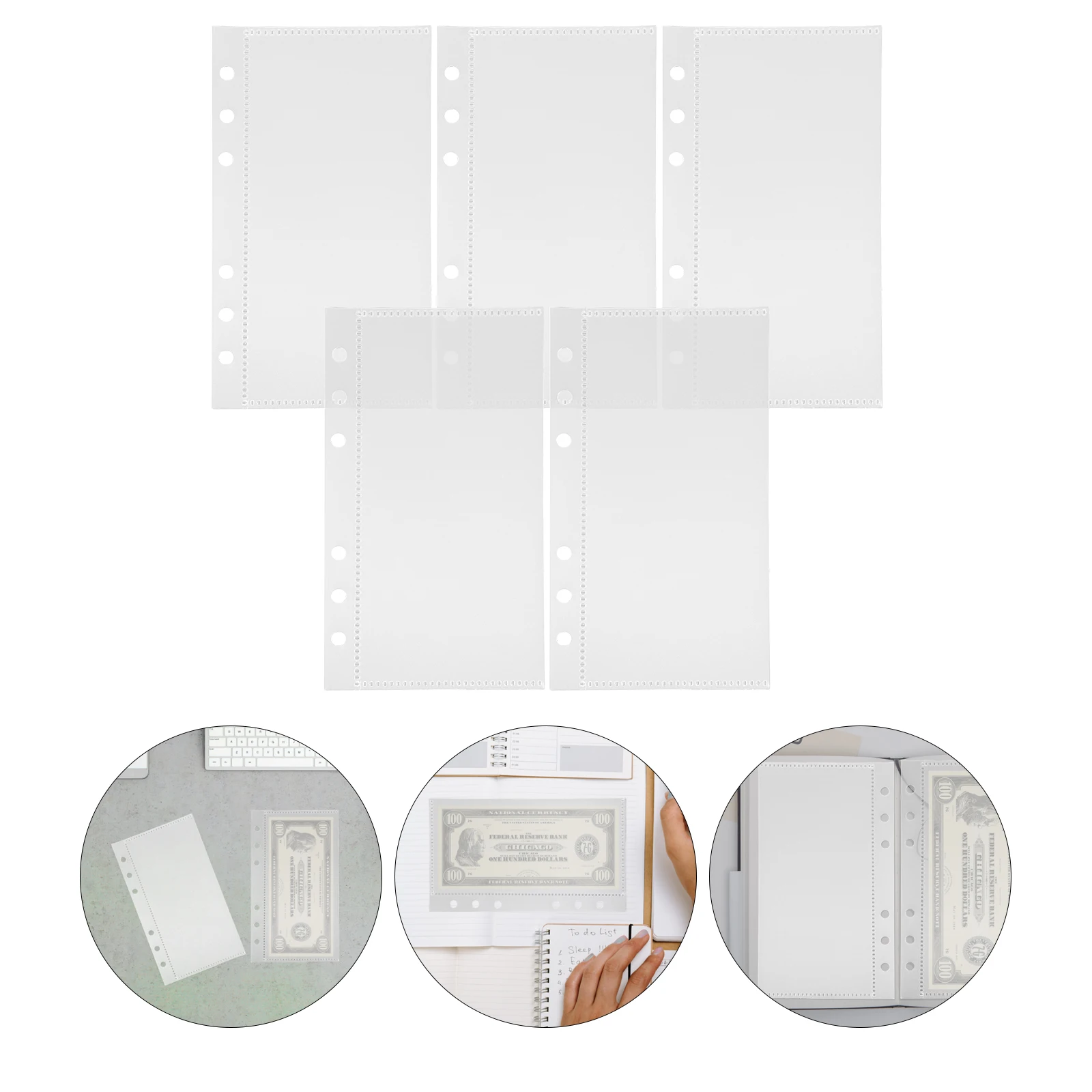 5pcs PP Partition Pages Clear Binder Pockets Portable Multi-use Loose Leaf Notebook Inserts Blue Color Storage