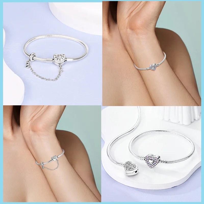 الأصلي 925 فضة ثعبان سلسلة ، القلب ، القط مخلب ، نجمة ، القمر أساور ، يناسب الأصلي عموم السحر ، الخرز الموضة ، DIY بها بنفسك صنع المجوهرات ، هدية