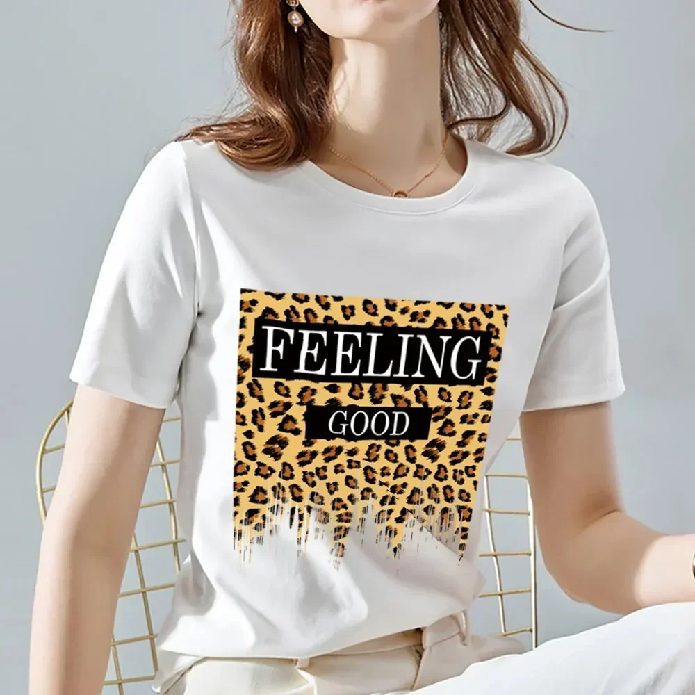 T- Shirt Women Summer New Short Sleeve Leopard Print Clothing Girl T-Shirt Harajuku Graphic Clothing Women\'s Top Women Clothing