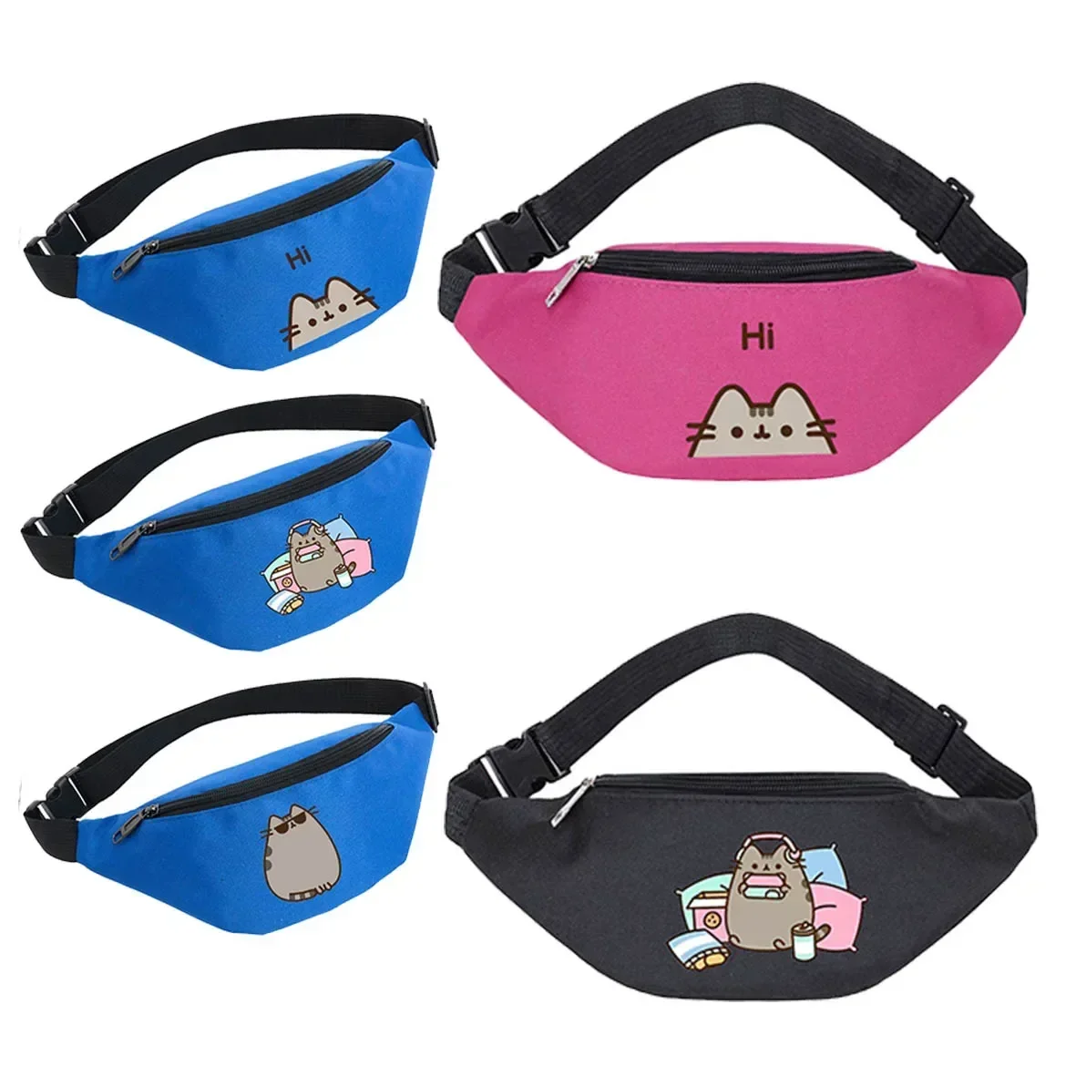 

Fat Cat Pusheens Student Waist Bag Cartoon Printed Child Teenage Women Sport Runn Zipper Belt Case Cycle Shoulder Crossbody Pack