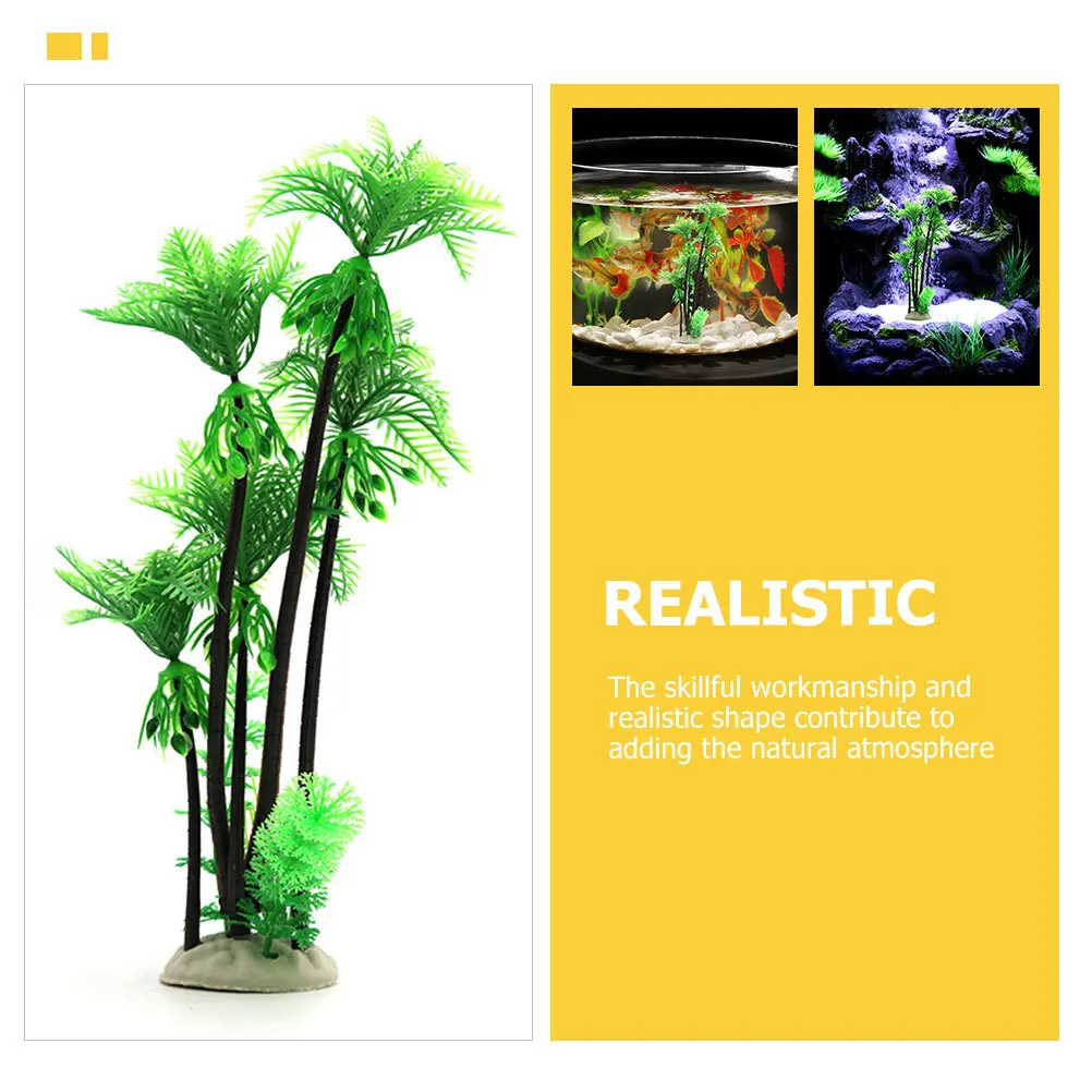 

2Pcs Aquarium Coconuts Tree Artificial Decorative Plastic Wear-Resistant Fish Tank Landscape Faux Ornament Supply