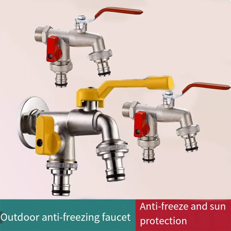 Zinc Alloy Outdoor Faucet with One in and Two out Leak-Proof Garden Faucet Suitable for Watering Flowers and Washing Cars