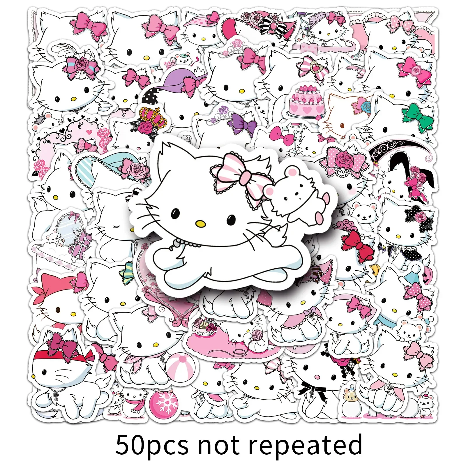 2024 New Variety 50pcs Sanrio Family Cute Hello Kitty Kuromi Cinnamoroll Melody Children\'s DIY Bright Film Waterproof Sticker