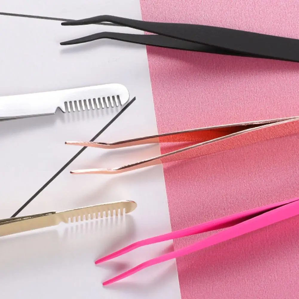 Stainless Steel Eyelash Extension Tweezers Curved Straight Lashes Tweezer Non-magnetic Eyelashes Nail Makeup Tools Wholesale
