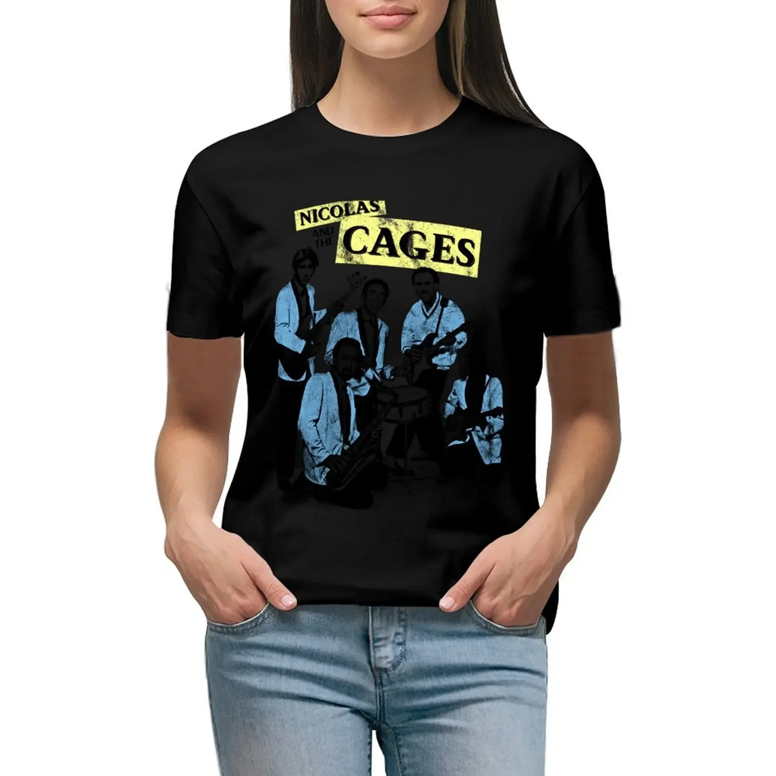 

Nicolas and the Cages (Nic Cage Band Shirt) T-Shirt Blouse Female clothing quick drying blacks Women tops