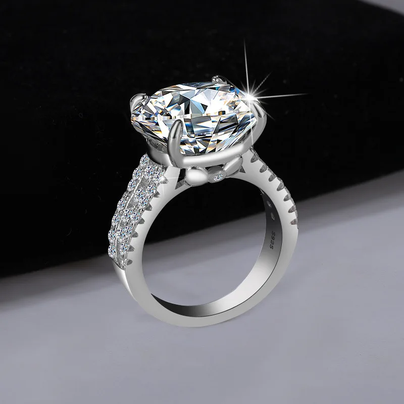 10Ct Pigeon Egg Moissanite Ring for Her: PT950 Platinum Band, Luxury Extra Sparkly Design, Large Stone Women's Statement Ring