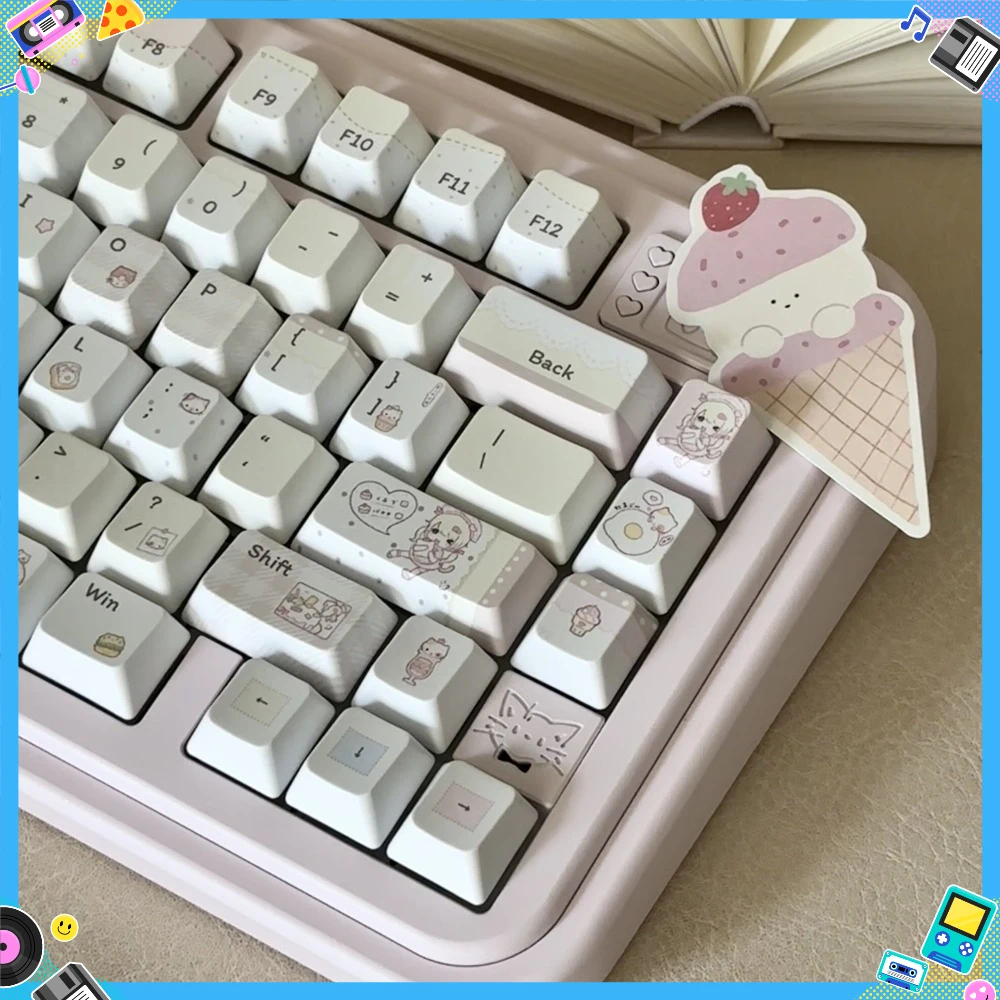 AMUU Lab Baker Kitten Theme Keycaps Set Customized PBT 138keys Sublimation Opaque Cute for Cross Switch Keyboard Accessory Gift