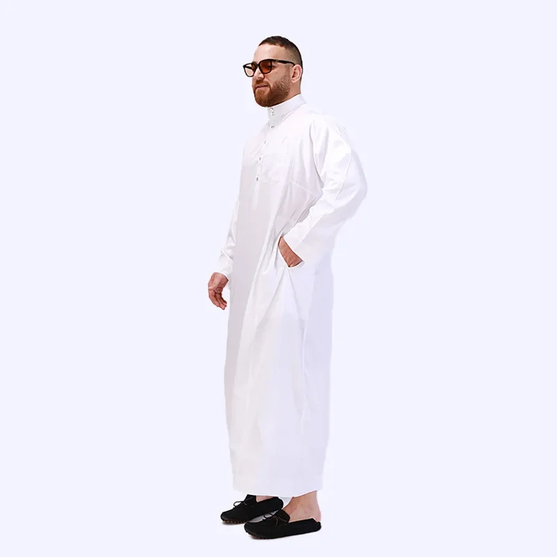 Abaya Solid - Color Muslim Men's Clothing, Arabian and Turkish Eid Al - Fitr Muslim White Long - Sleeved Worship Robes S-XXL